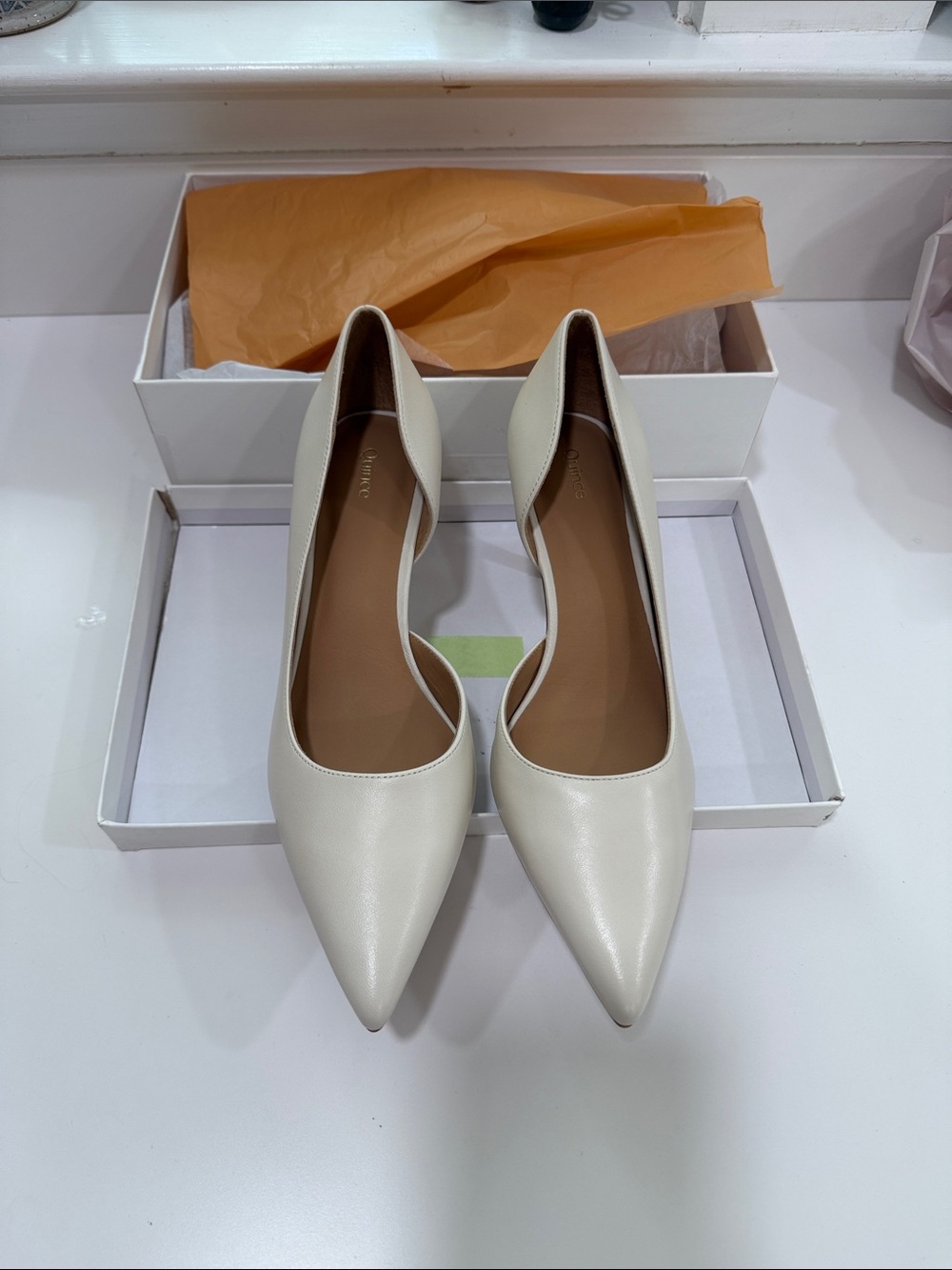 Quince Italian Leather 75mm d'Orsay Pump in Bone Size 9